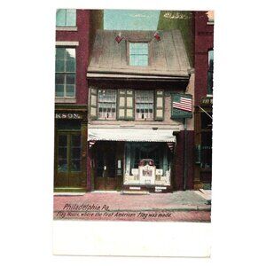 Vintage Philadelphia Flag House Postcard First American Historic Shop Store